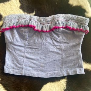 S 🔖 FREE PEOPLE Tube Top Crop Top Purple Blue Ruffle Crochet  OB925036 $68